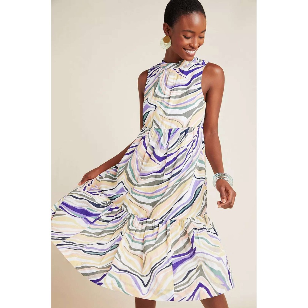 Anthropologie Faustina Mock Neck Midi Dress Size 8‎ Multicolor Abstract Print
